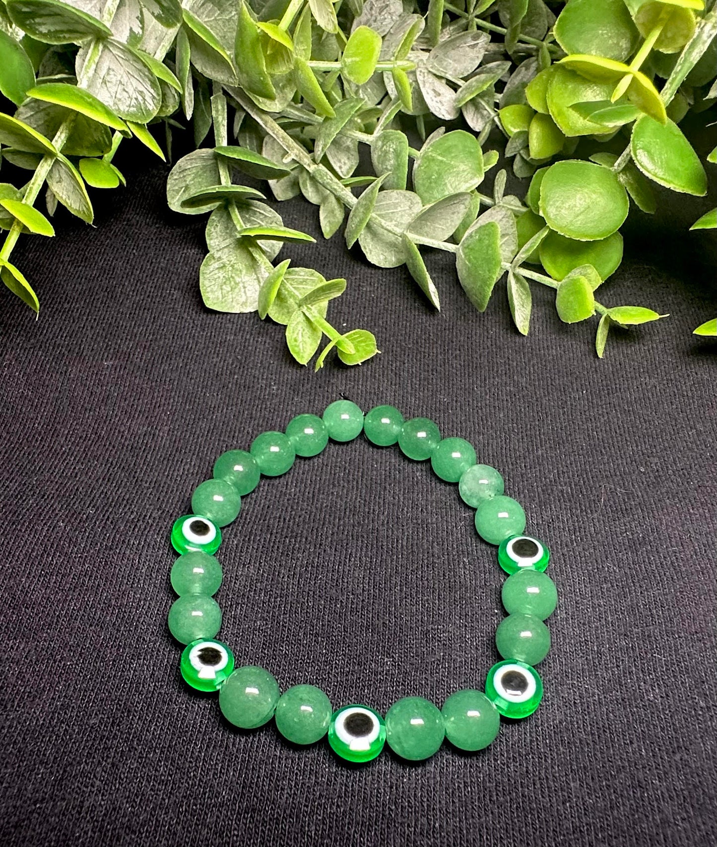 Dark Green Evil Eye Bead Bracelet