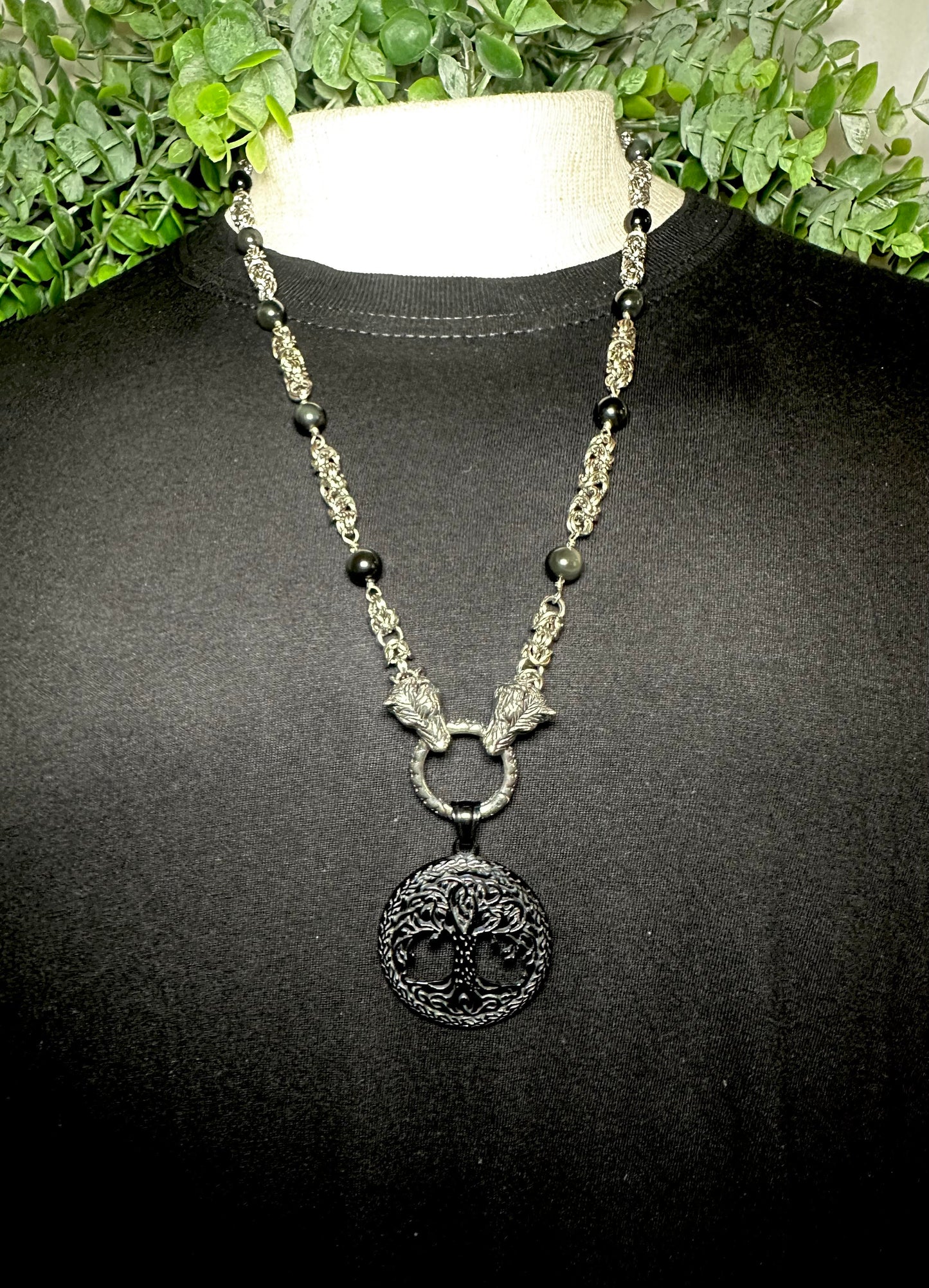 Chain With Black Tree Of Life Pendant