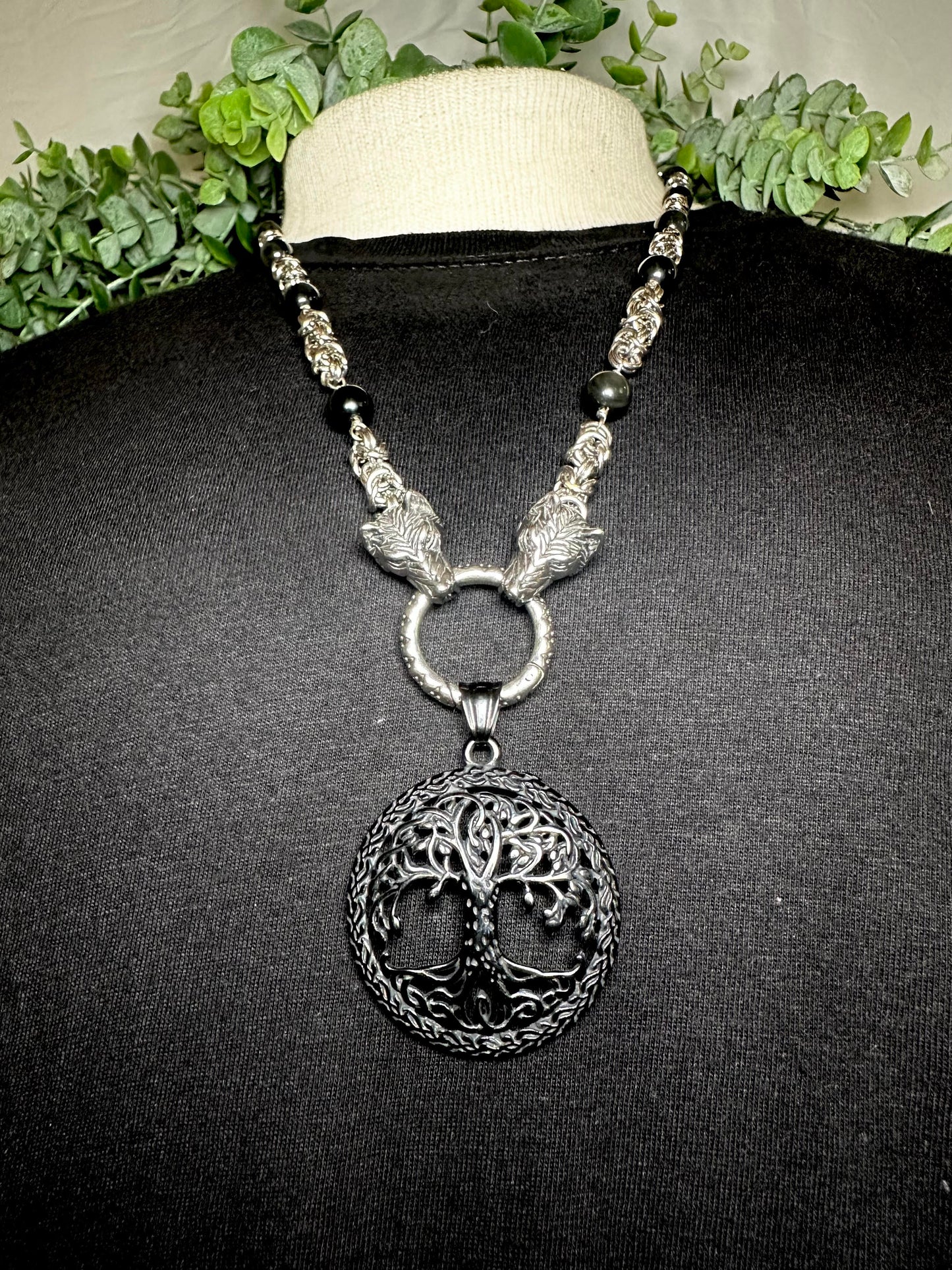 Chain With Black Tree Of Life Pendant