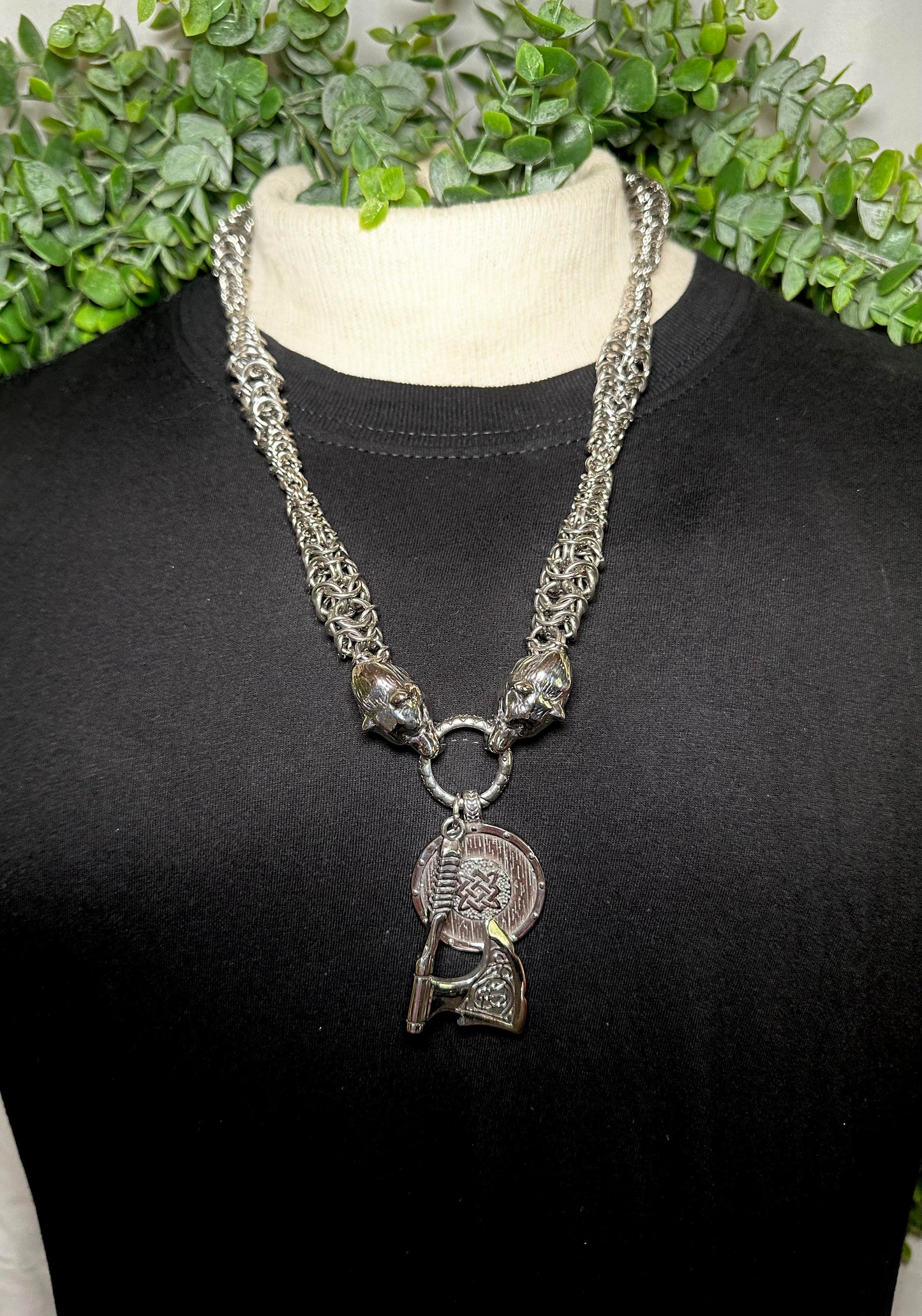 Berserker Chain With Axe and Shield Pendant