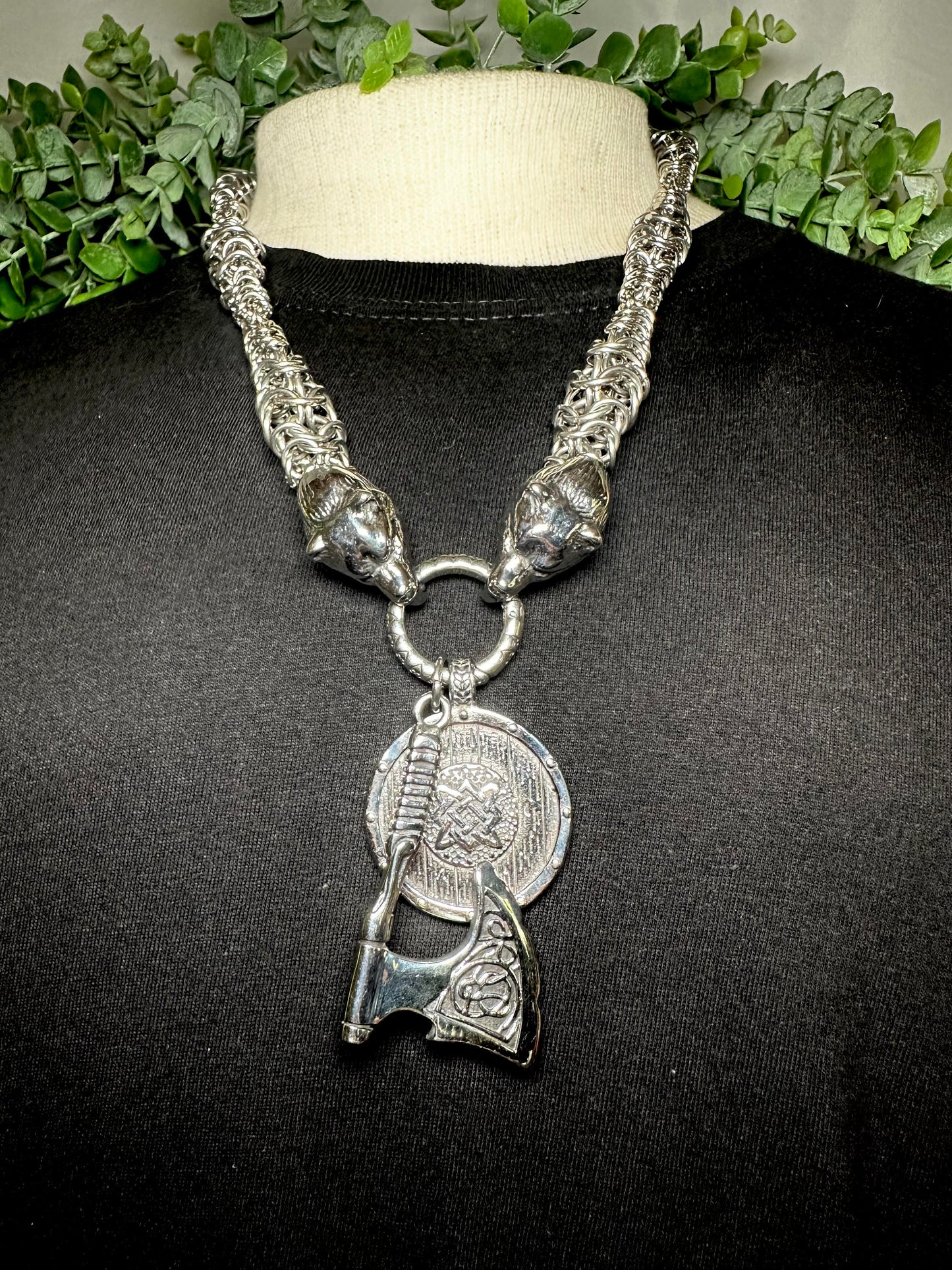 Berserker Chain With Axe and Shield Pendant