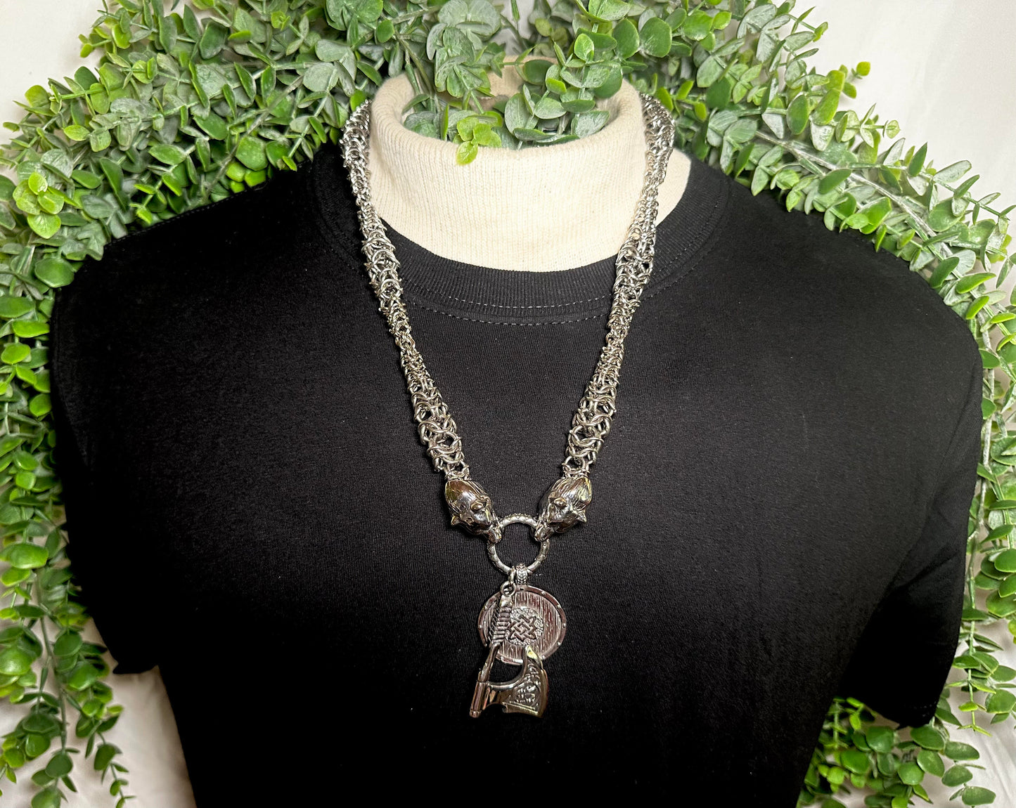 Berserker Chain With Axe and Shield Pendant