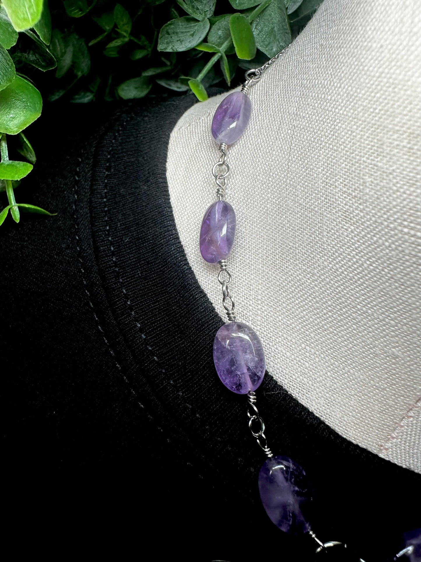 Oval Amethyst Choker With Moth Pendant