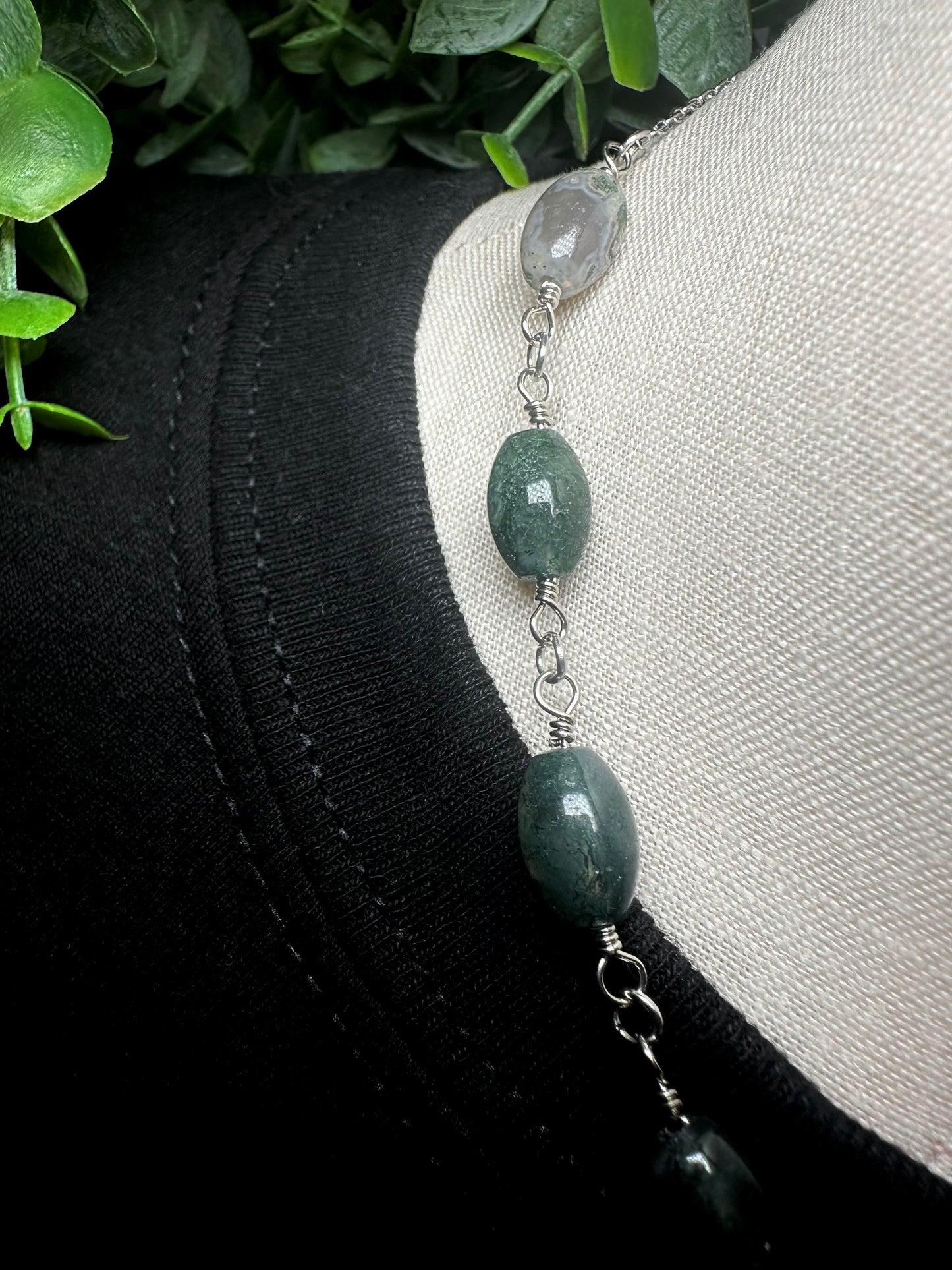 Oval Moss Agate Choker With Moth Pendant