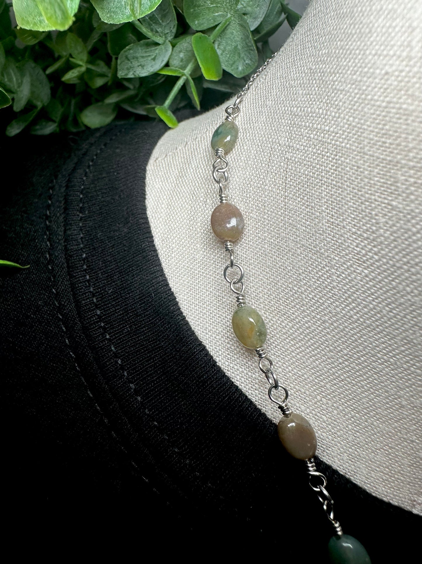 Oval Indian Agate Choker With Moth Pendant