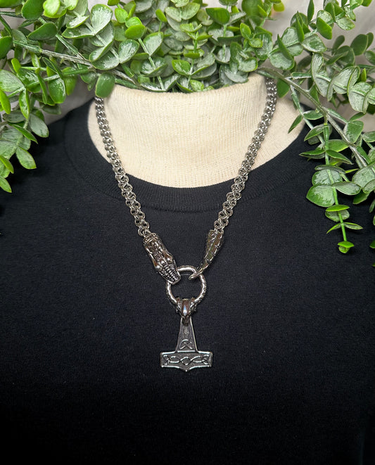 Celtic Jormungandr Chain w/ Ram Mjolnir Pendant