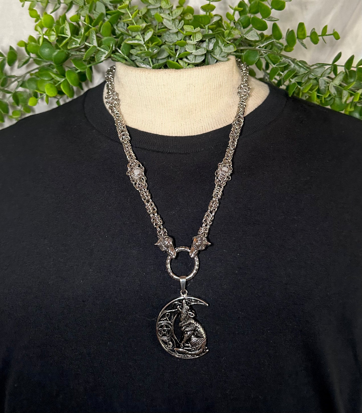 Moonstone Cage Chain w/ Wold Moon Pendant