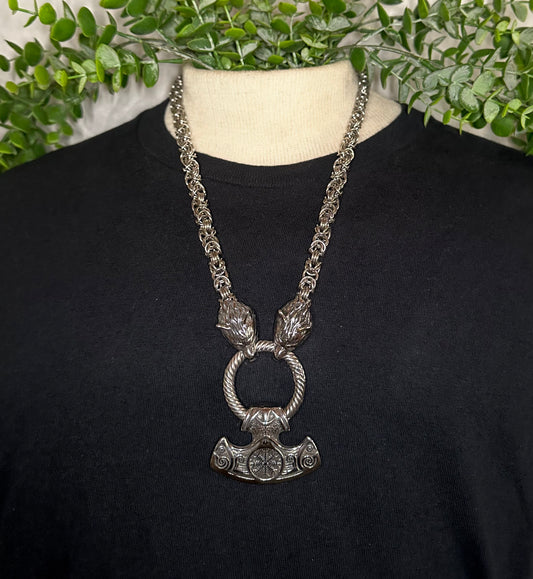 Byzantine Wolf Chain w/ XL Helm Of Awe Mjolnir