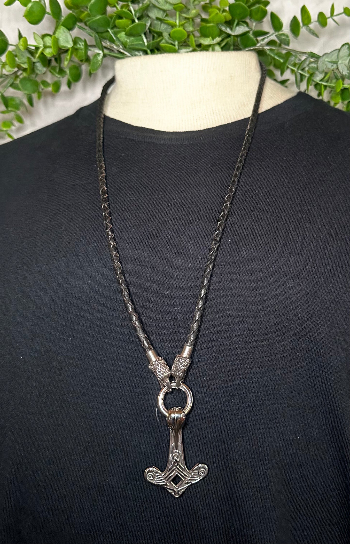 Leather Cord w/ Mjolnir Pendant