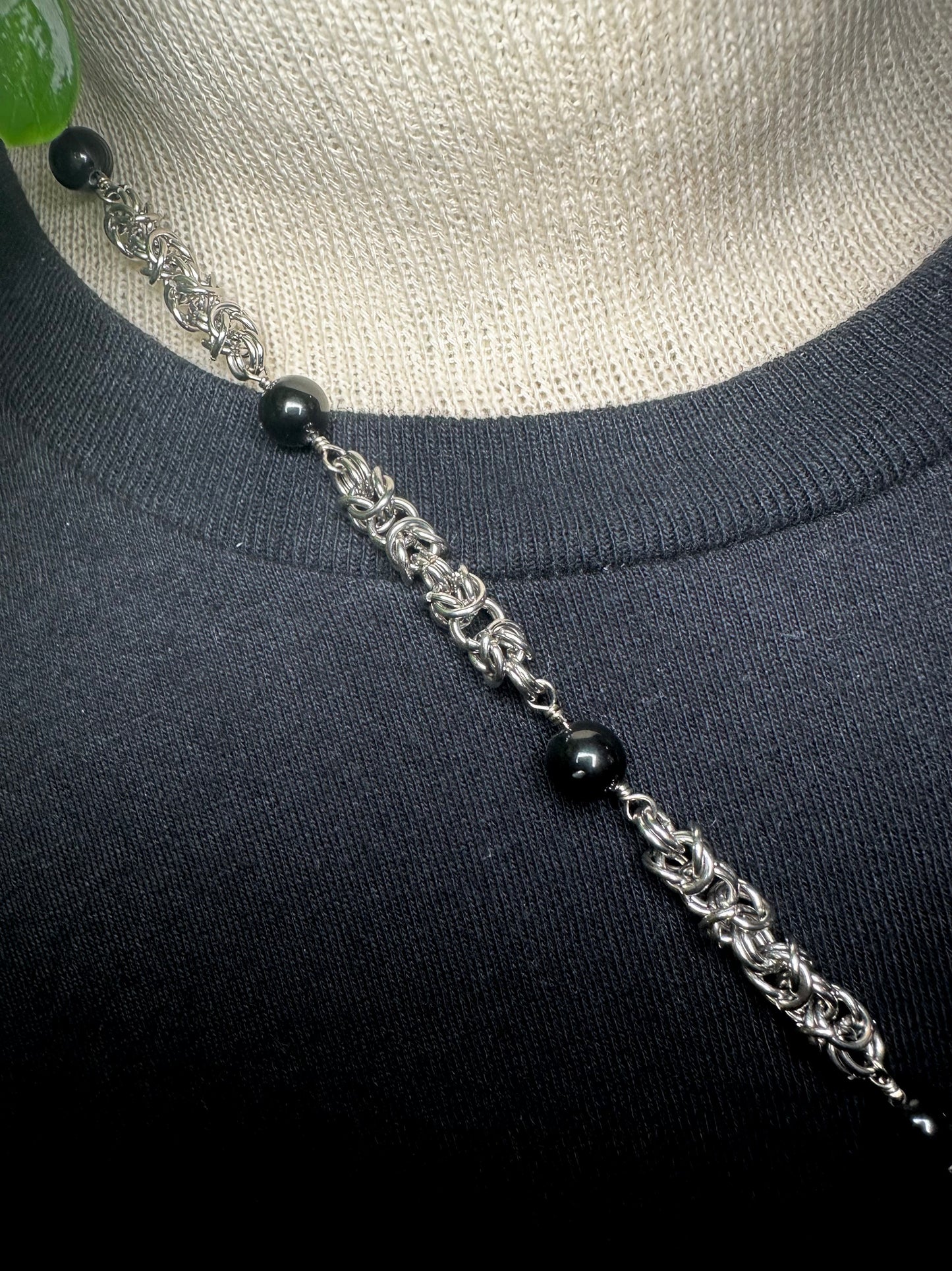 Black Obsidian Wolf Chain w/ Black Axe Pendant