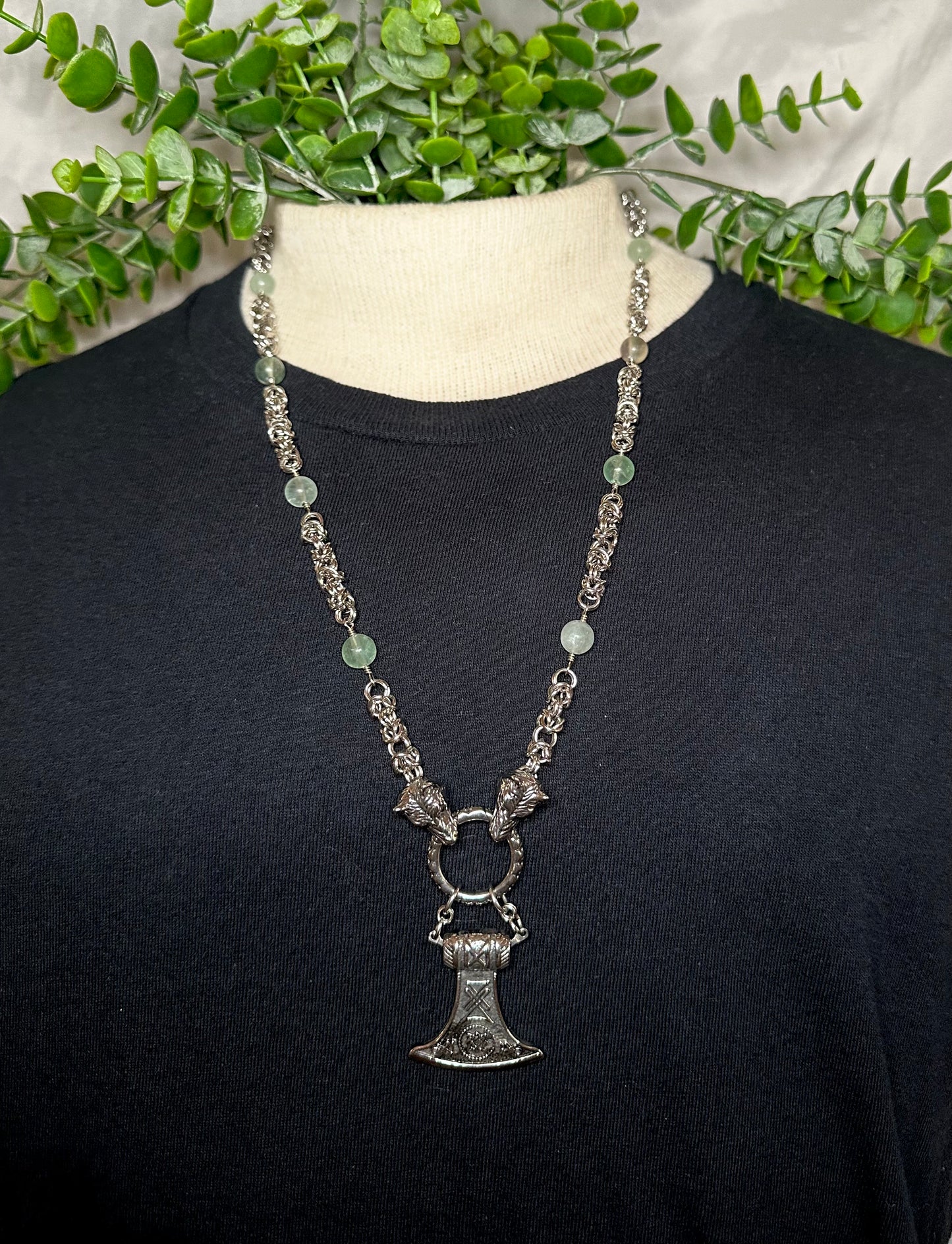 Fluorite Wolf Chain w/ Axe Pendant