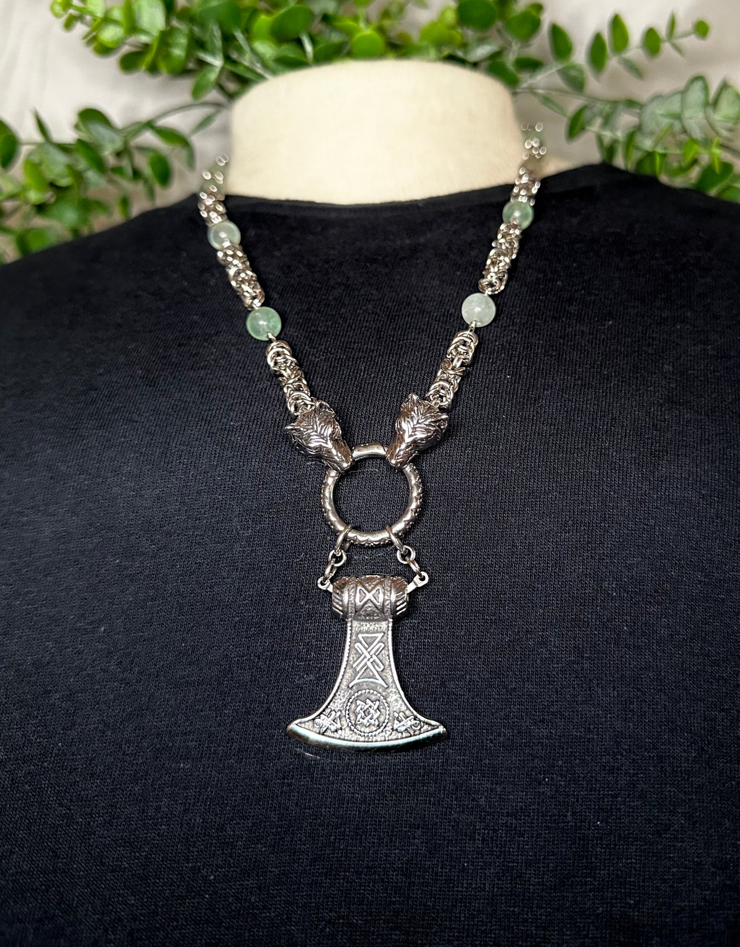 Fluorite Wolf Chain w/ Axe Pendant
