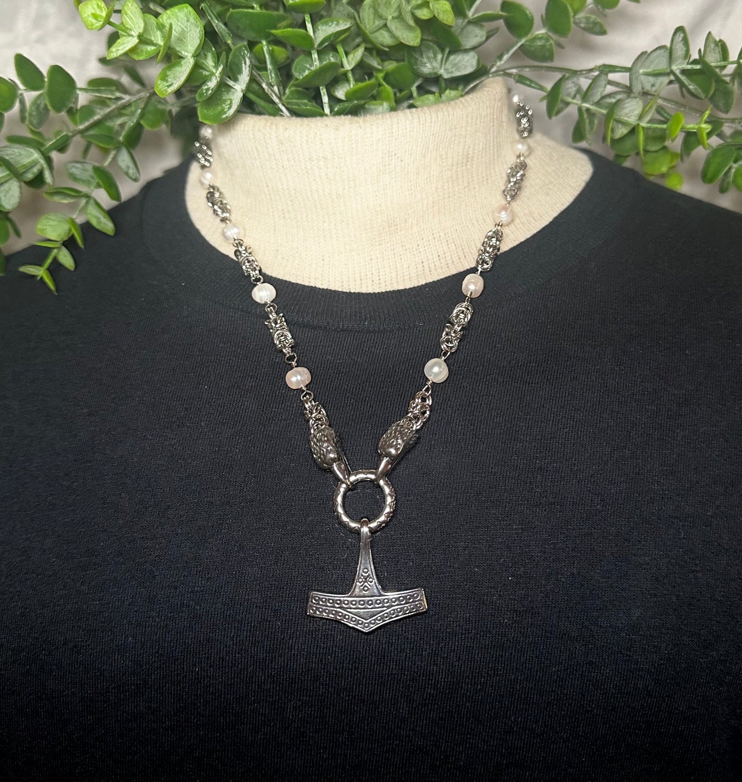 Pearl Eagle Chain w/ Mjolnir Pendant