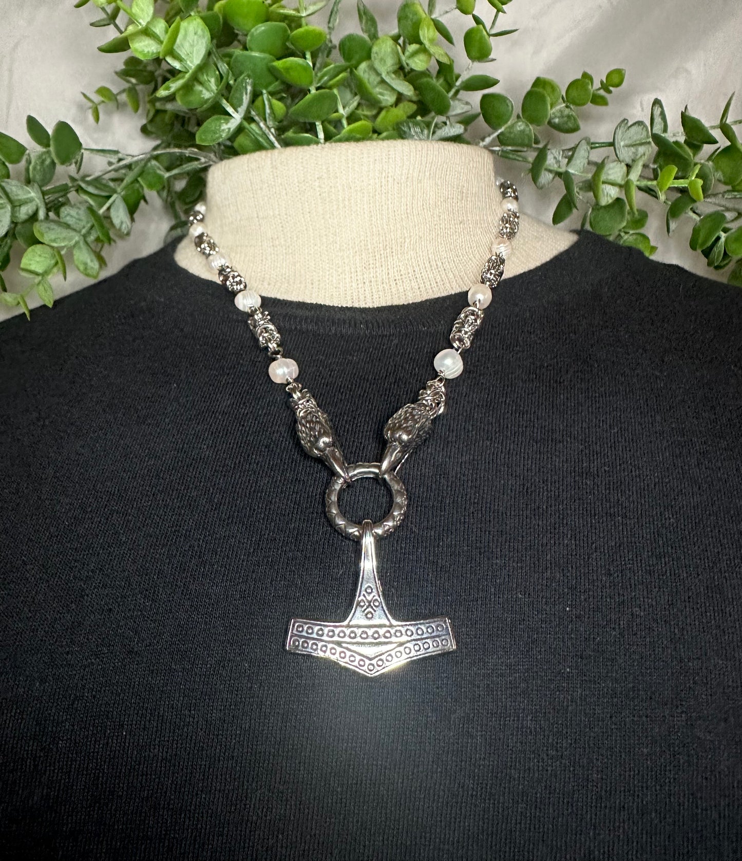 Pearl Eagle Chain w/ Mjolnir Pendant