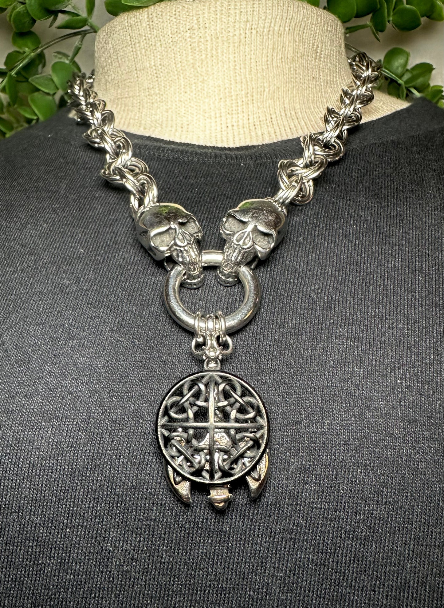 Custom Weave Skull Chain w/ Axe & Celtic Knot Pendant