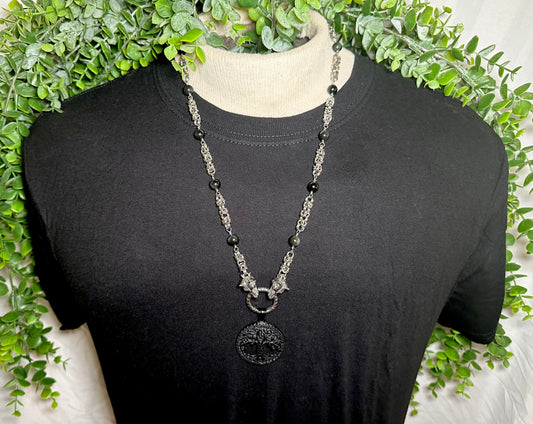 Chain With Black Tree Of Life Pendant