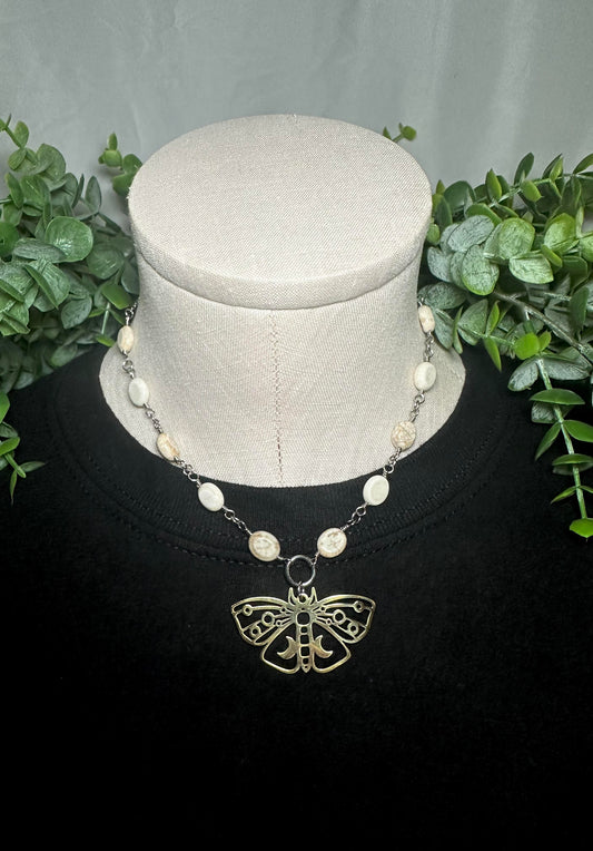 Oval Magnesite Choker With Moth Pendant